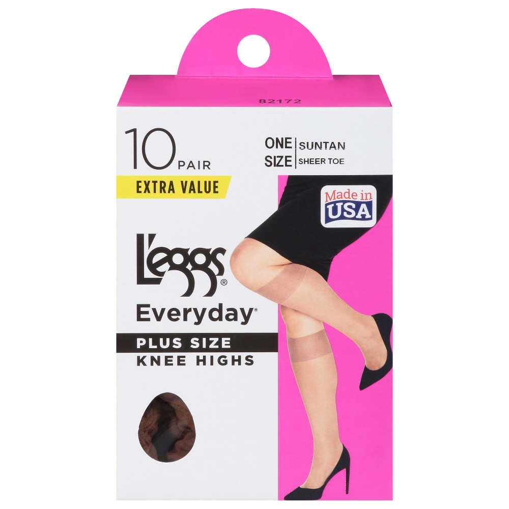 L Eggs Everyday Extra Value Sheer Toe Suntan Knee Highs Plus Size 10 Ea