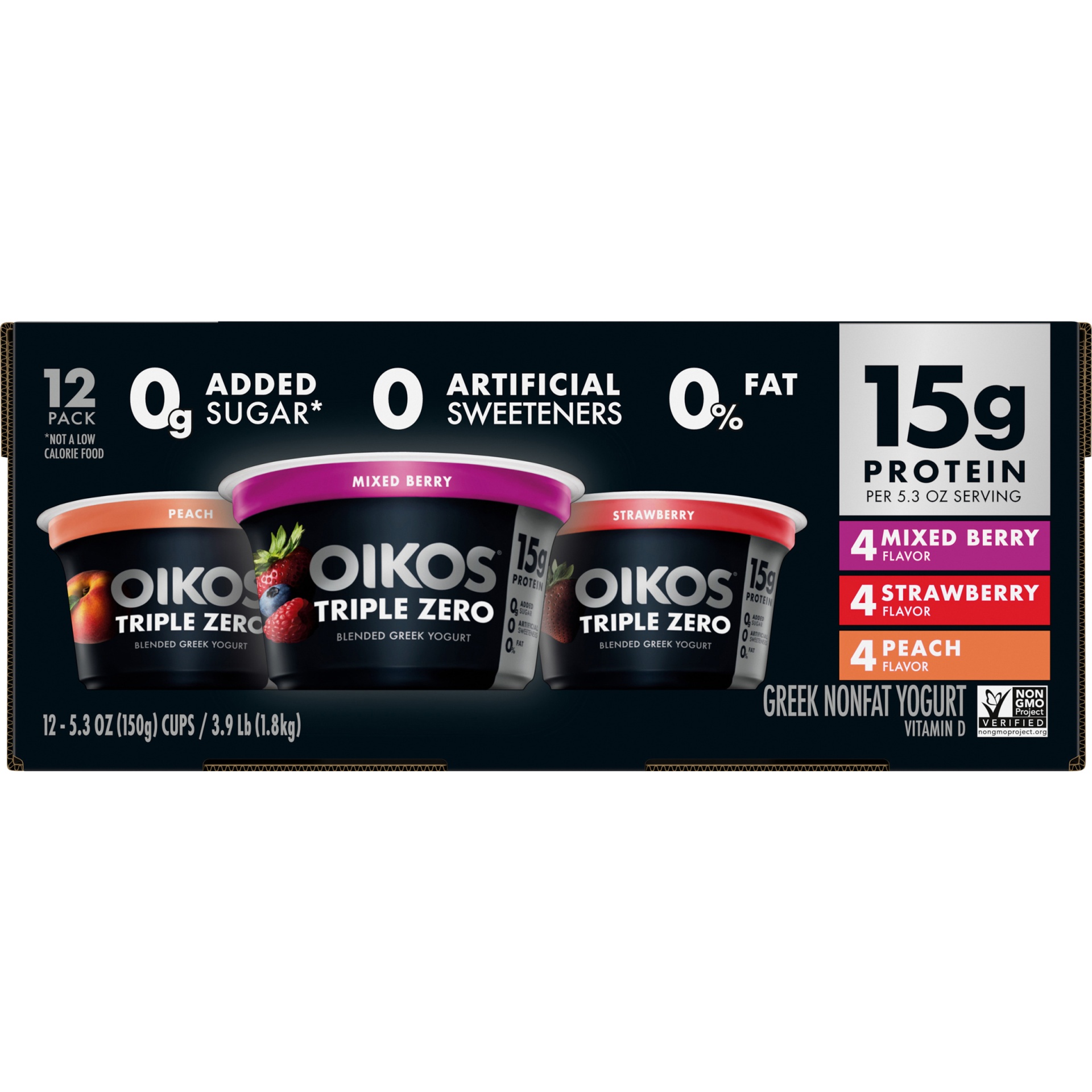 Dannon Oikos Triple Zero Greek Blended Mixed Berry Strawberry Nonfat