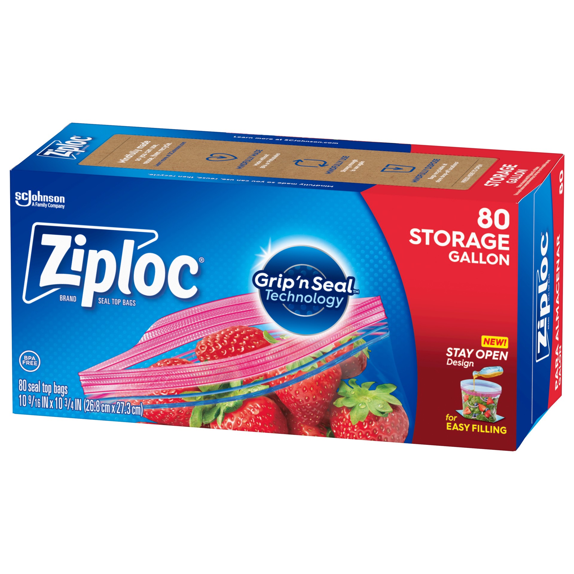 Ziploc Brand Storage Bags With New Stay Open Design Gallon 80 Count