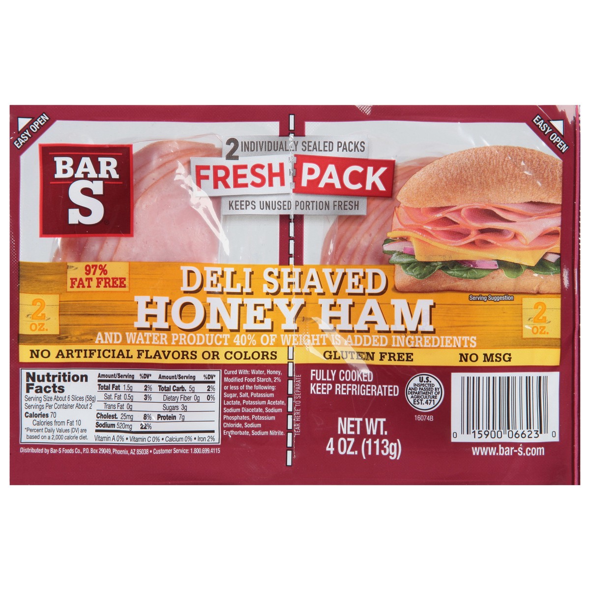 Bar S Deli Shaved Honey Ham Single Serve 4 Oz 4 Oz Shipt