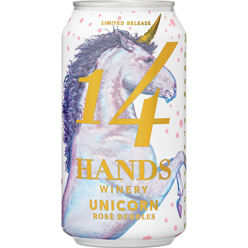 slide 1 of 1, 14 Hands Rose Bubbles Unicorn Can, 375 ml