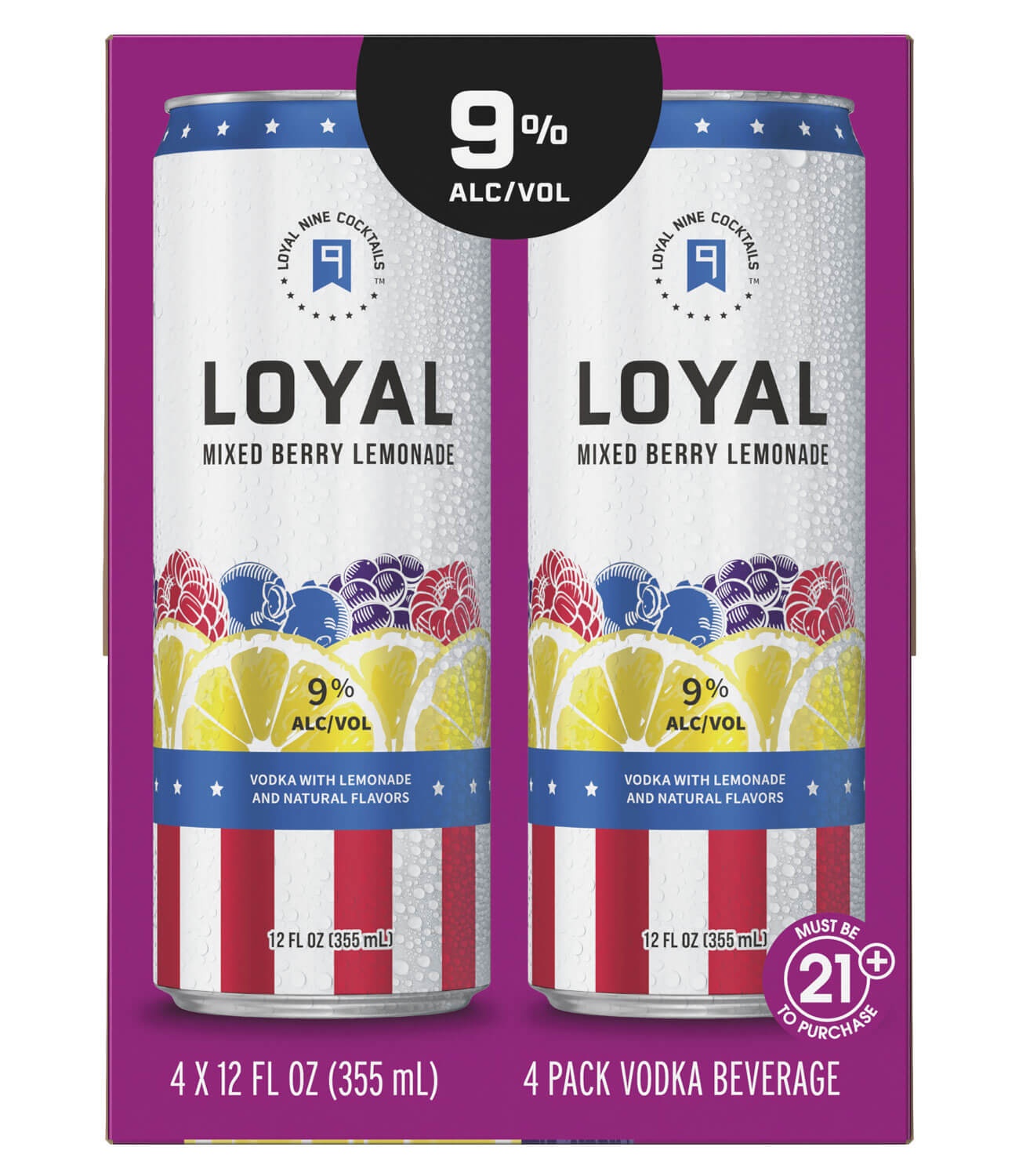 slide 1 of 1, Loyal 9 Cocktails Mixed Berry Lemonade, 355 ml