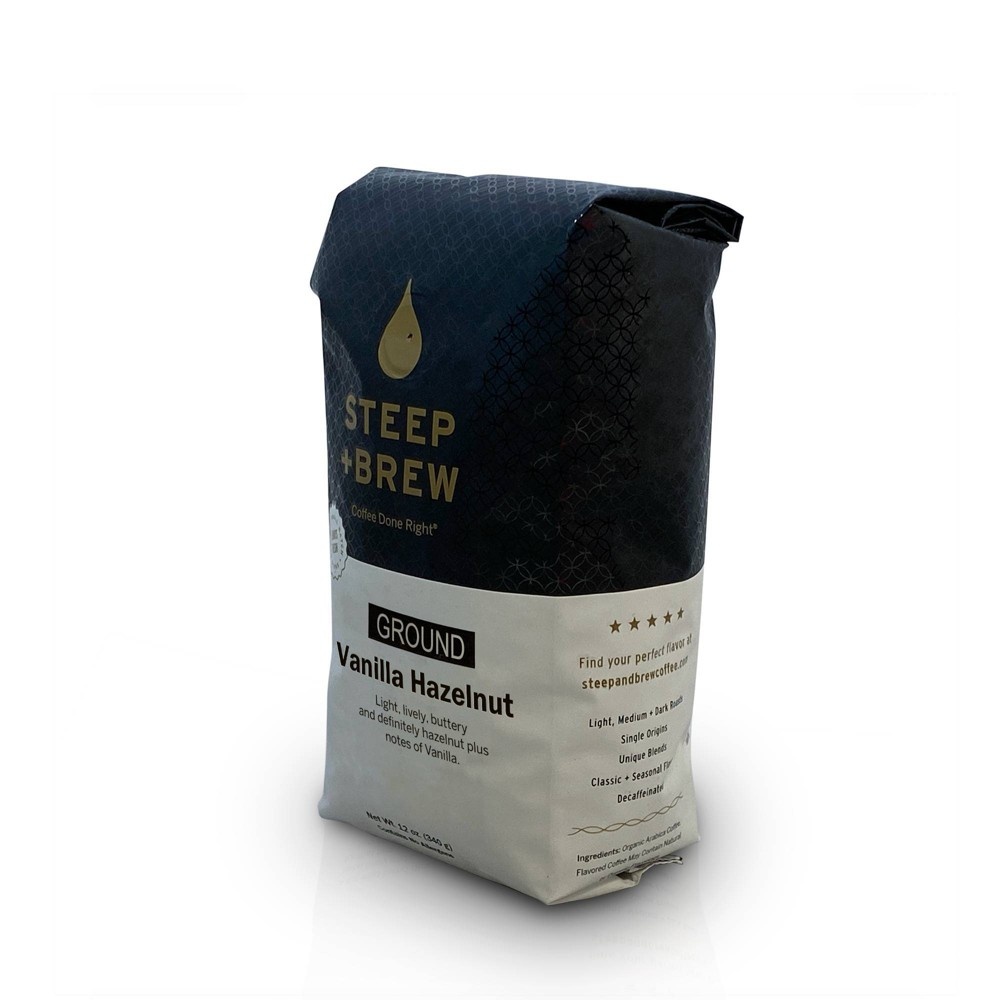 slide 2 of 3, Steep & Brew Steep+Brew Vanilla Hazelnut Light Roast Ground Coffee, 12 oz