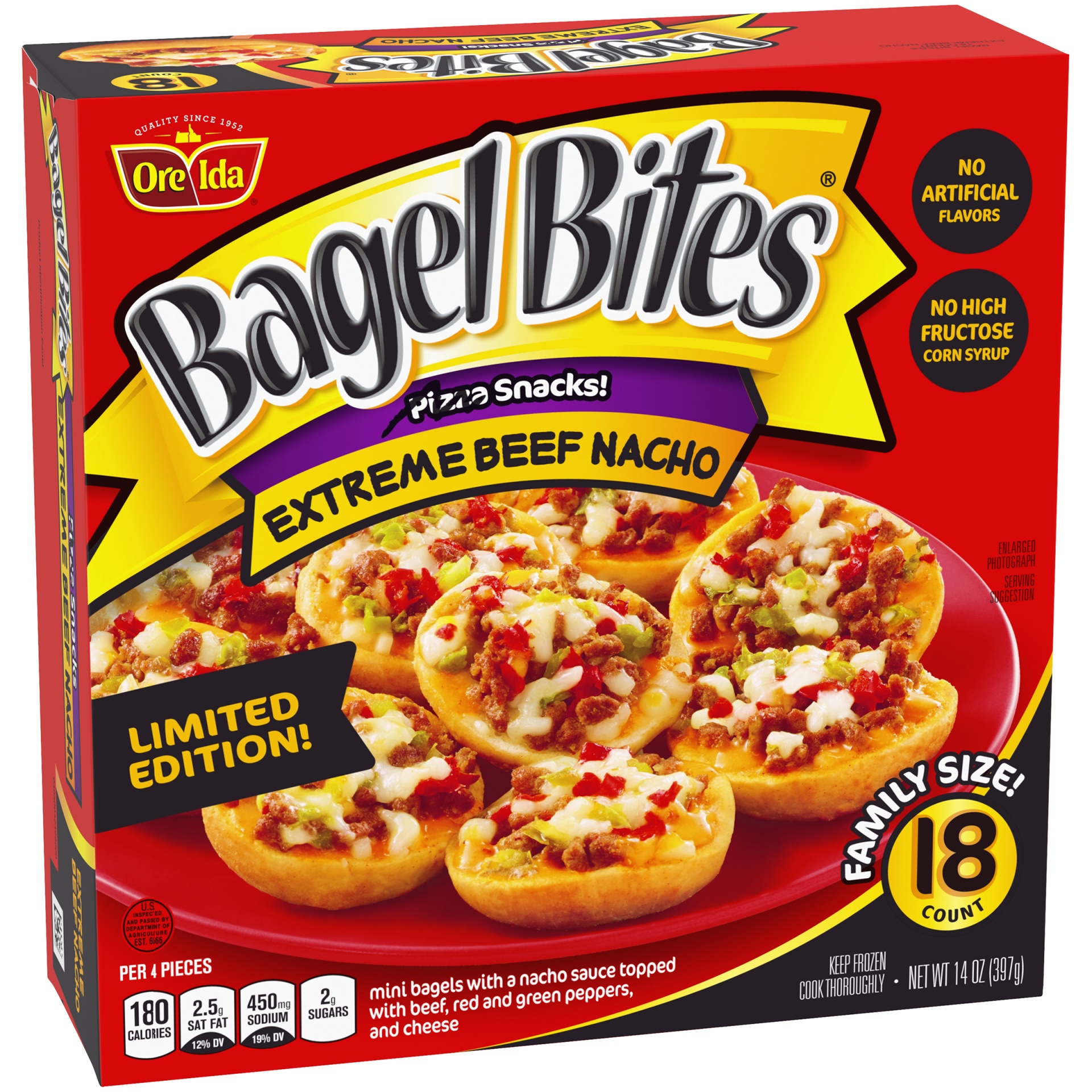 slide 2 of 6, Bagel Bites Extreme Beef Nacho Mini Pizza Bagel Frozen Snacks, 14 oz