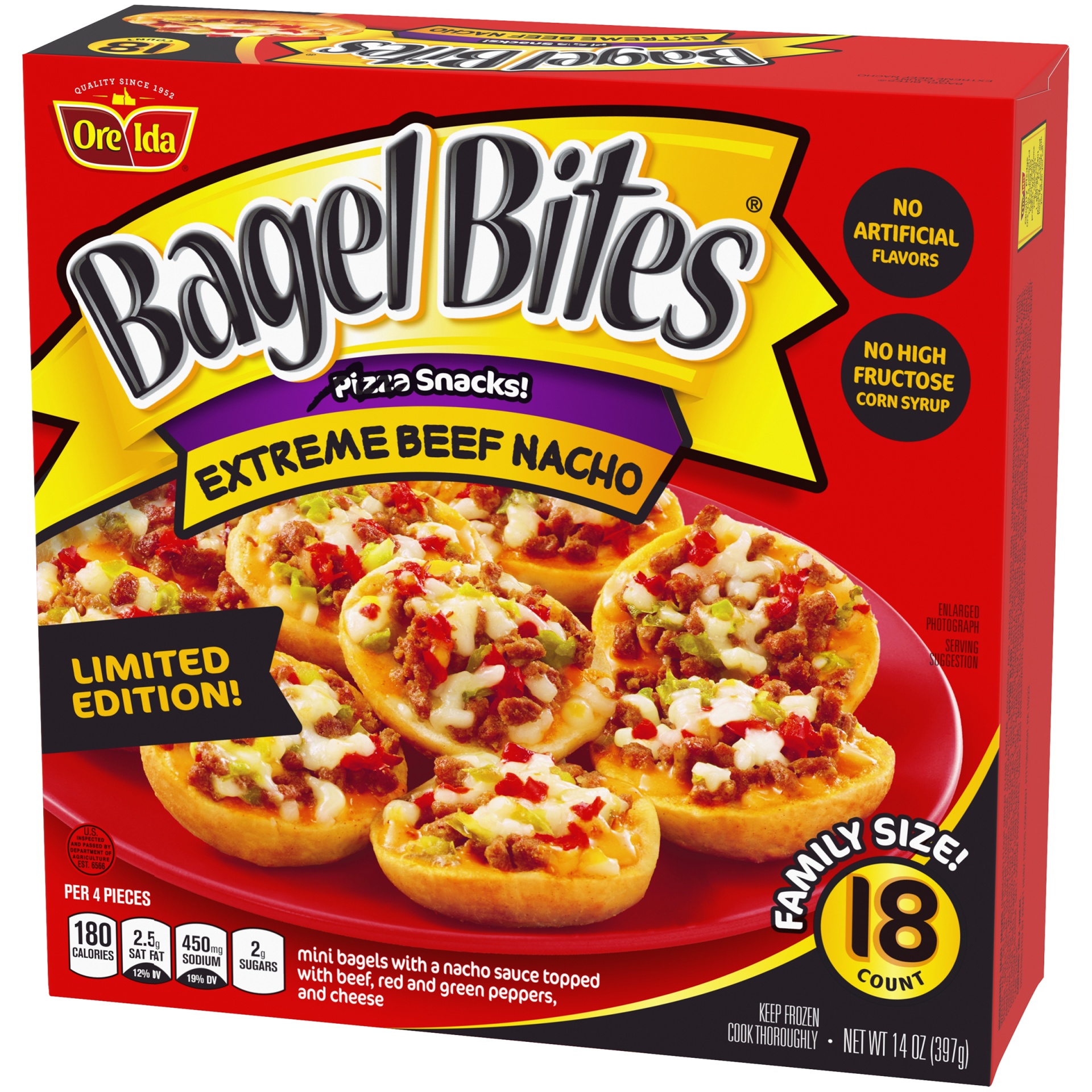 slide 3 of 6, Bagel Bites Extreme Beef Nacho Mini Pizza Bagel Frozen Snacks, 14 oz