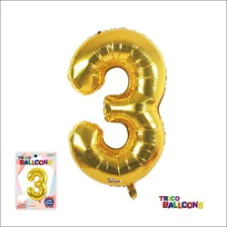 Trico 34 Number Foil Balloon - 3 Gold