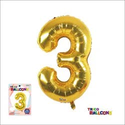 Trico 34 Number Foil Balloon - 3 Gold