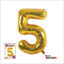 Trico 34 Number Foil Balloon - 5 Gold
