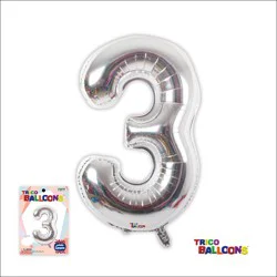 Trico 34 Number Foil Balloon - 3 Silver