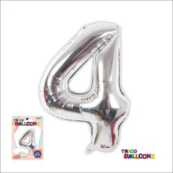 Trico 34 Number Foil Balloon - 4 Silver