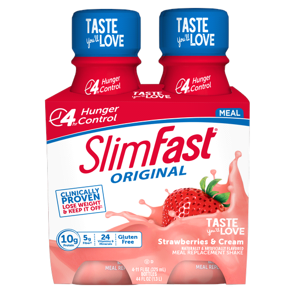 slide 1 of 1, Slimfast Strawberries & Cream Protein Shake Bottles, 4 ct; 11 oz