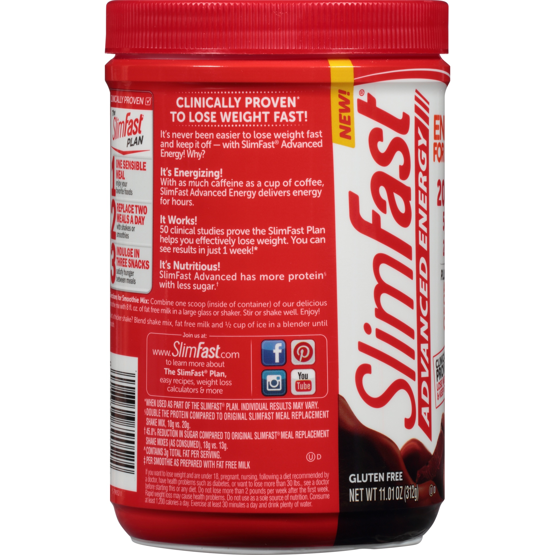 slide 3 of 6, SlimFast Advanced Energy Meal Replacement Smoothie Mix Mocha Cappuccino, 11.01 oz