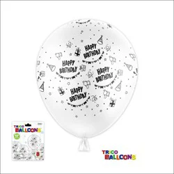 Trico 12 Happy Birthday Balloon 8 Ct - White