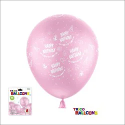 Trico 12 Happy Birthday Balloon 8 Ct - Pink