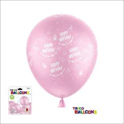 Trico 12 Happy Birthday Balloon 8 Ct - Pink