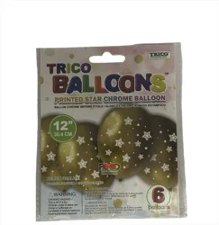 Trico 12 Printed Star Chrome Balloon 6 Ct - Gold