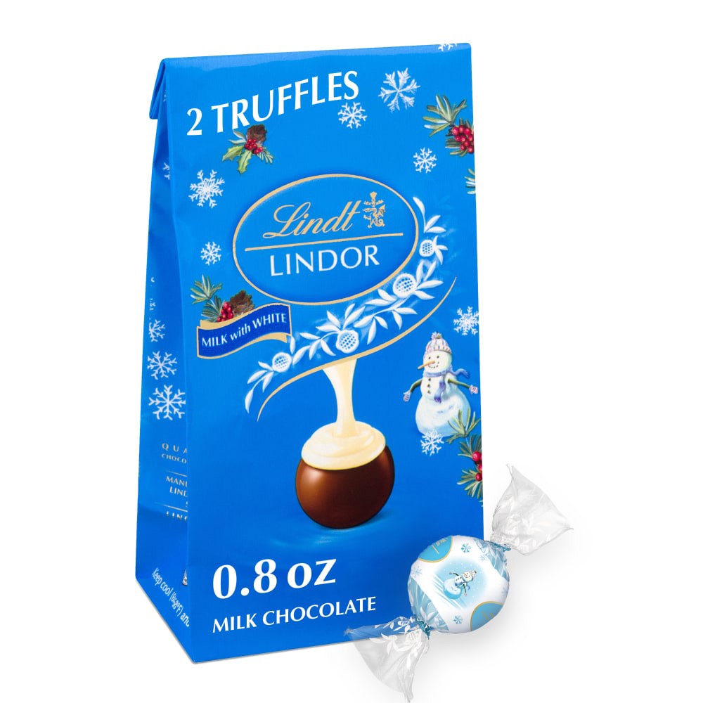 slide 2 of 2, Lindt Lindor Holiday Milk With White Chocolate Truffles, 0.8 oz