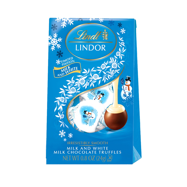 slide 1 of 2, Lindt Lindor Holiday Milk With White Chocolate Truffles, 0.8 oz