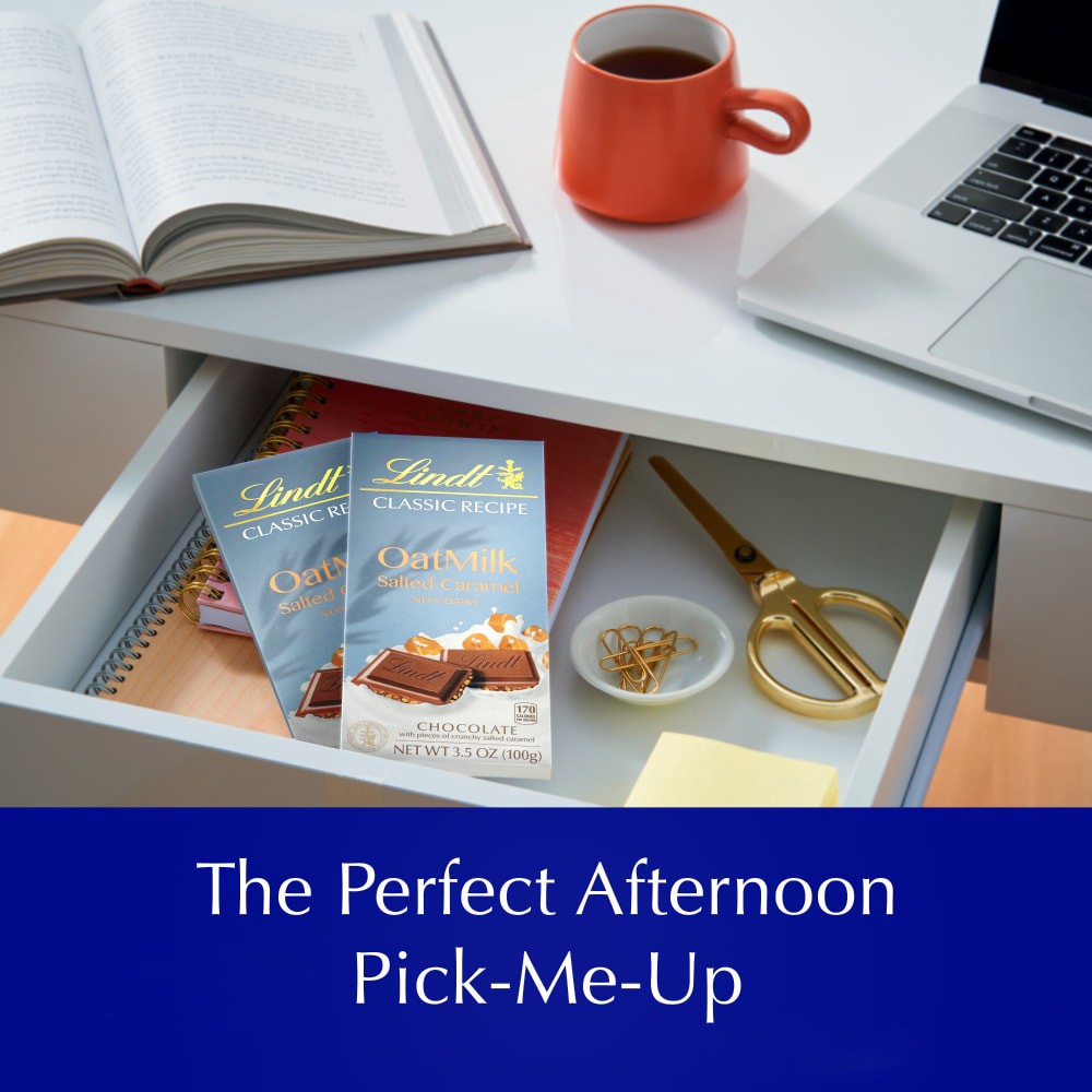 slide 3 of 5, Lindt CLASSIC RECIPE OatMilk Salted Caramel Chocolate Bar, 3.5 oz