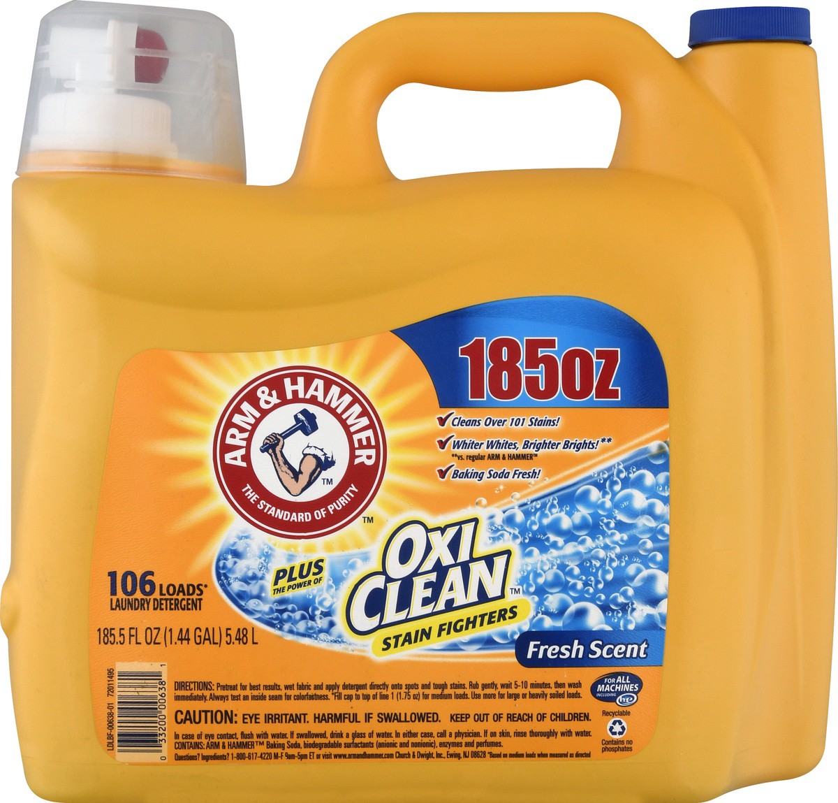 slide 3 of 9, ARM & HAMMER Oxi Clean Fresh Scent Laundry Detergent 185.5 oz, 185 fl oz