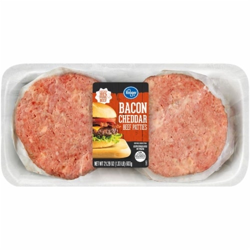 slide 1 of 1, Kroger Bacon Cheddar Beef Patties, 21.28 oz