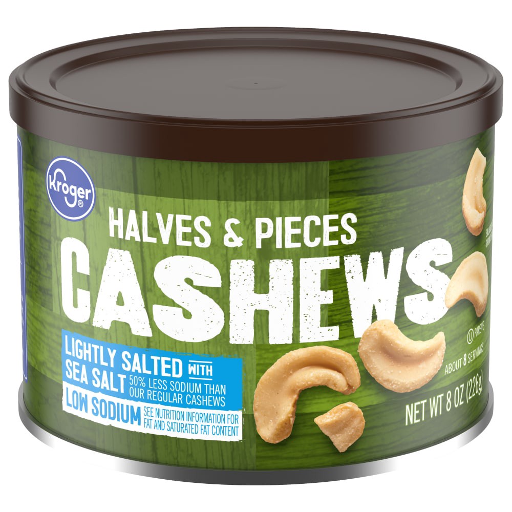 slide 1 of 3, Kroger Lightly Salted With Sea Salt Cashews Halves & Pieces, 8 oz