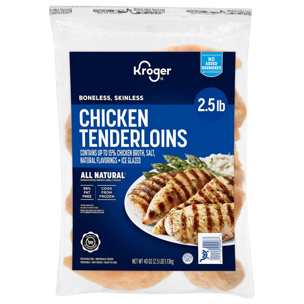 slide 5 of 6, KROGER Ready To Cook, Boneless, Skinless Chicken Tenderloins, Ice Glazed, 1.13 kg