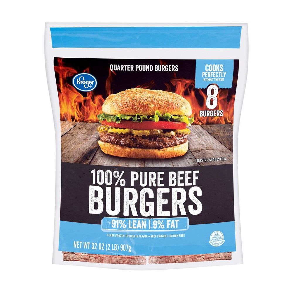 slide 2 of 2, Kroger 91% Lean Frozen Ground Beef Burger, 2 lb
