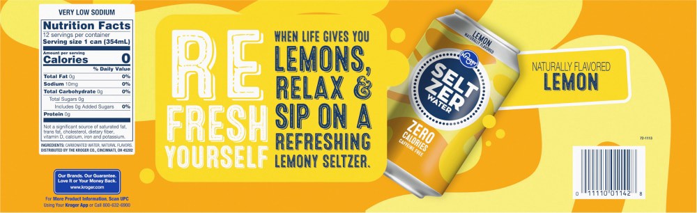 slide 2 of 4, Kroger Lemon Seltzer Water, 12 ct; 12 fl oz