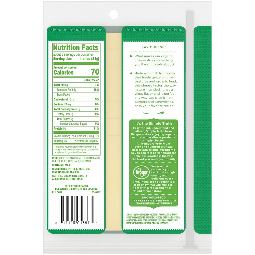 slide 2 of 4, Simple Truth Organic Provolone Cheese Slices, 8 ct; 6 oz