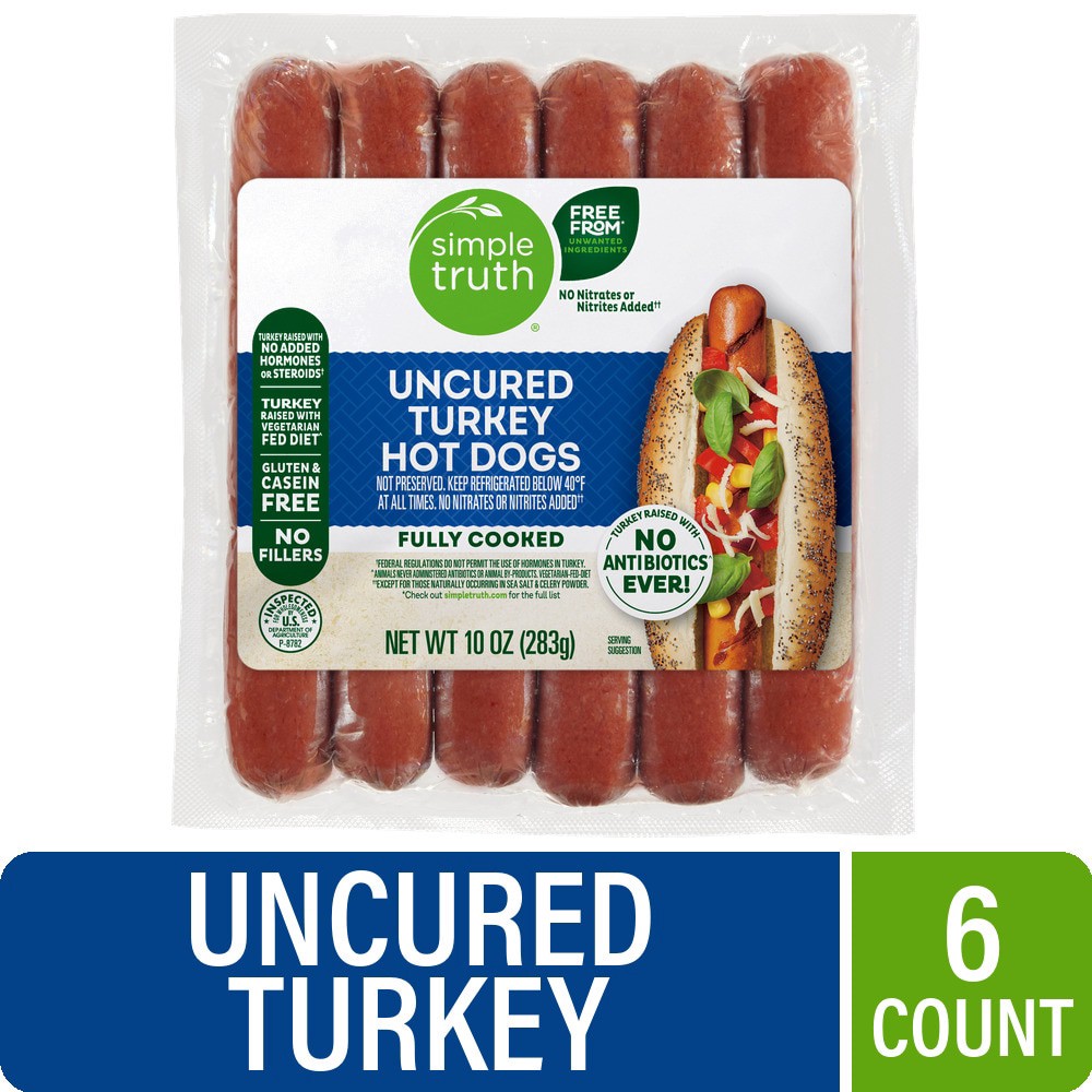 slide 2 of 4, Simple Truth Uncured Turkey Hot Dogs 10 oz, 10 oz