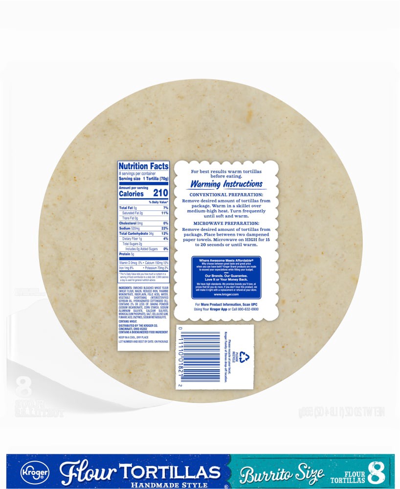 slide 2 of 2, Kroger Burrito Size Flour Tortillas, 8 ct