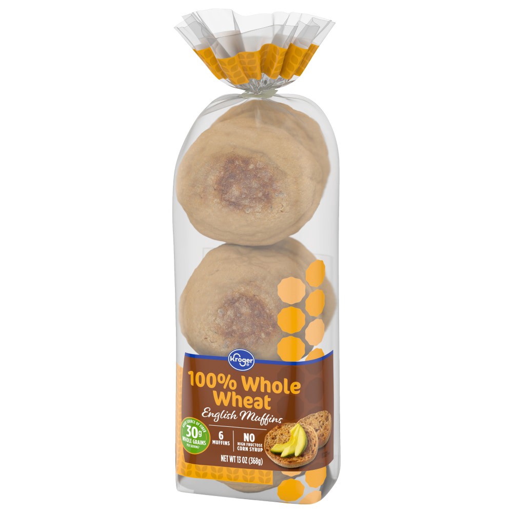slide 4 of 6, Kroger 100% Whole Wheat English Muffins, 6 ct; 13 oz