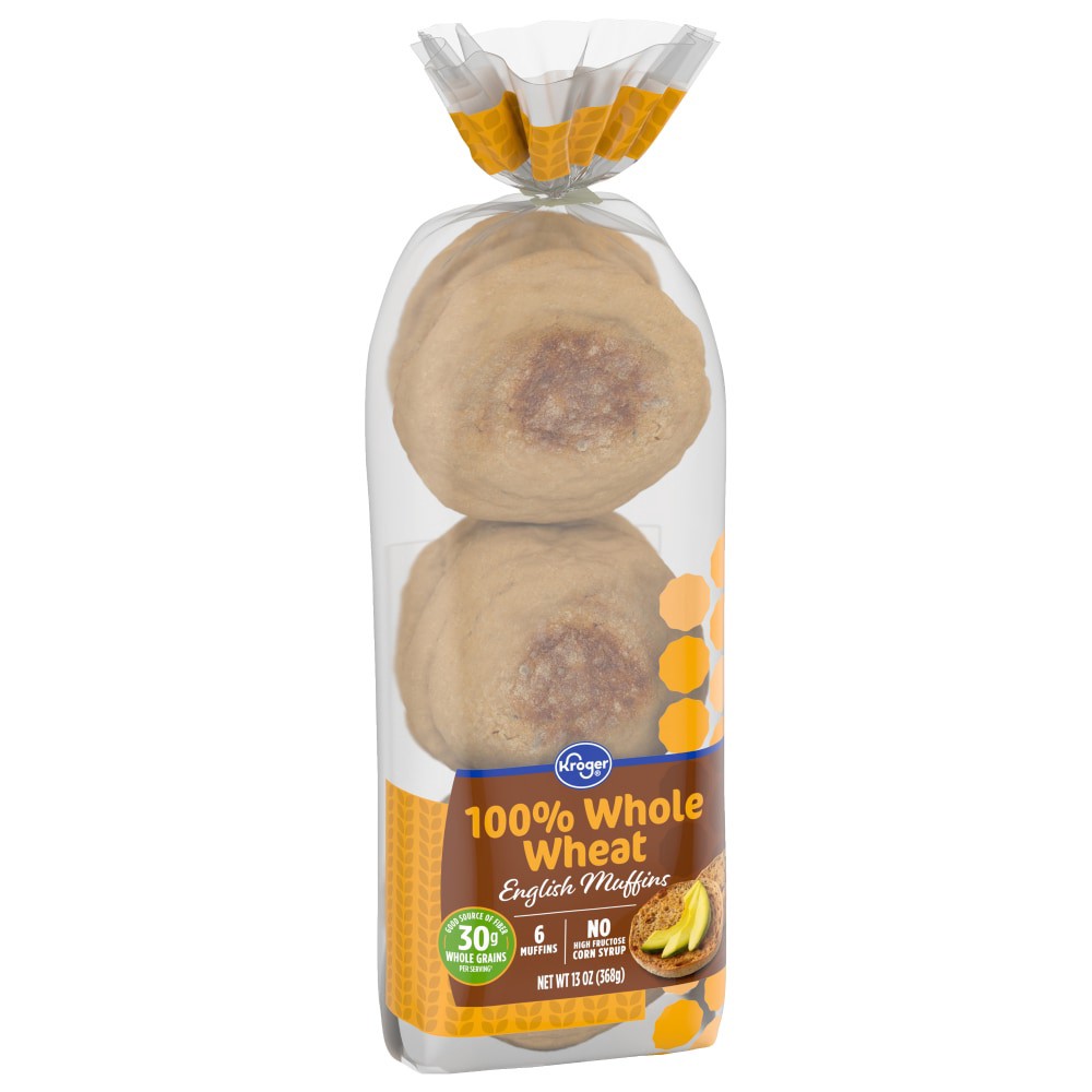 slide 2 of 3, Kroger 100% Whole Wheat English Muffins, 6 ct; 13 oz