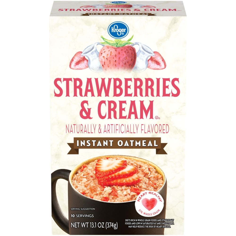 slide 1 of 1, Kroger Strawberries & Cream Flavored Instant Oatmeal, 10 ct; 1.31 oz