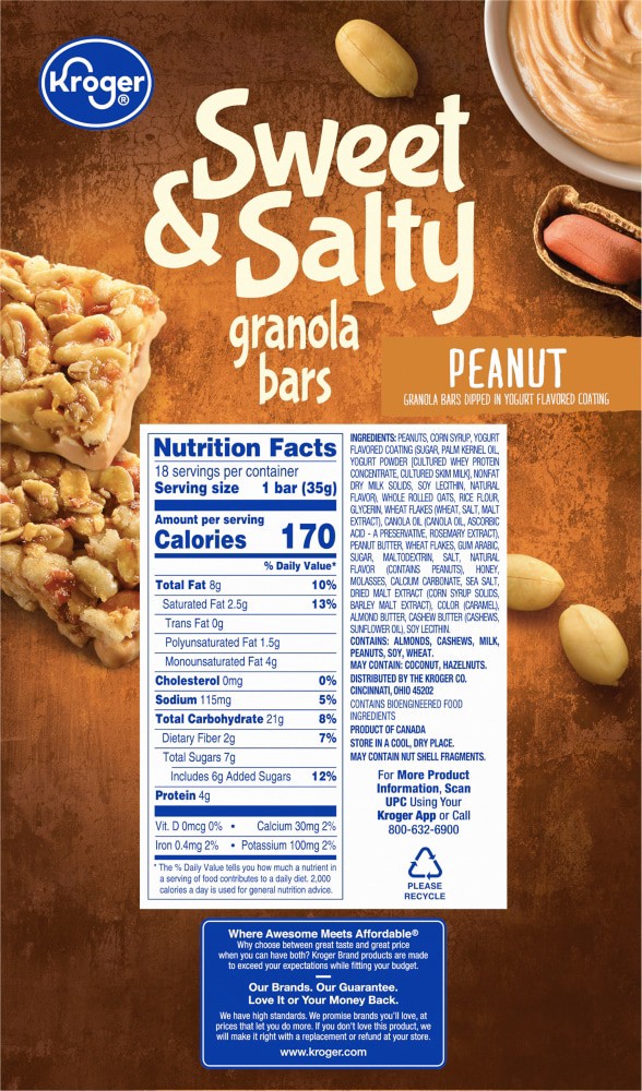 slide 3 of 6, Kroger Sweet & Salty Peanut Granola Bars, 18 ct; 1.23 oz