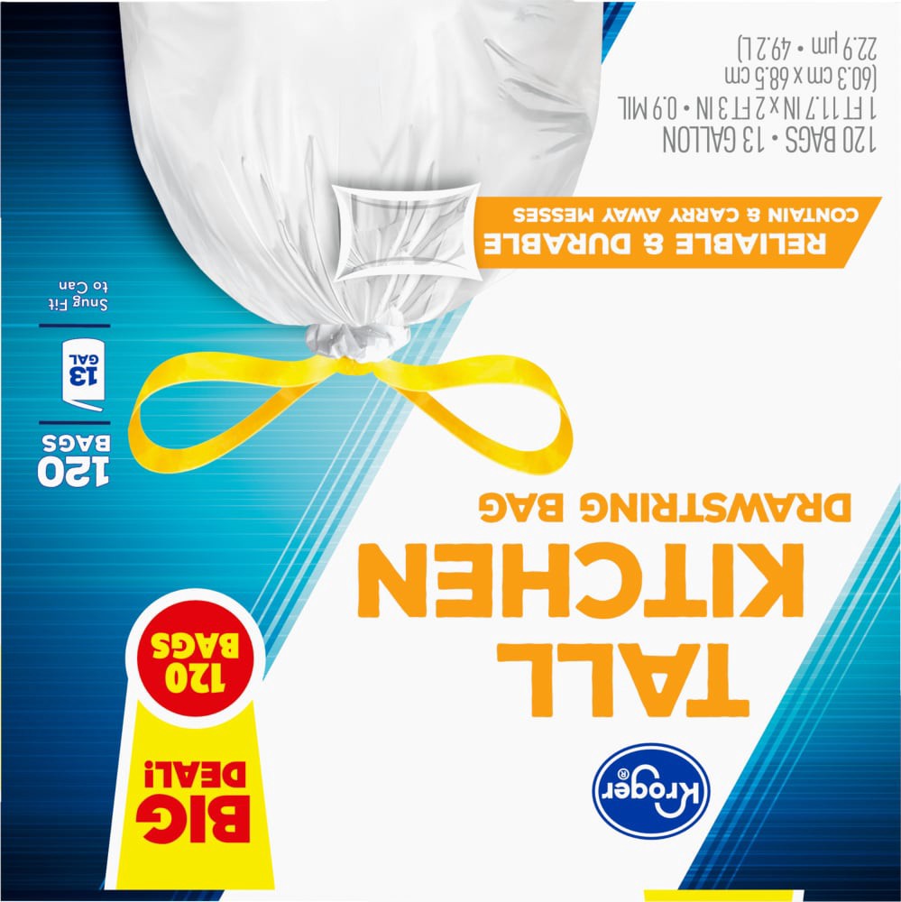 slide 2 of 5, Kroger Tall 13 Gallon Kitchen Drawstring Trash Bags, 120 ct