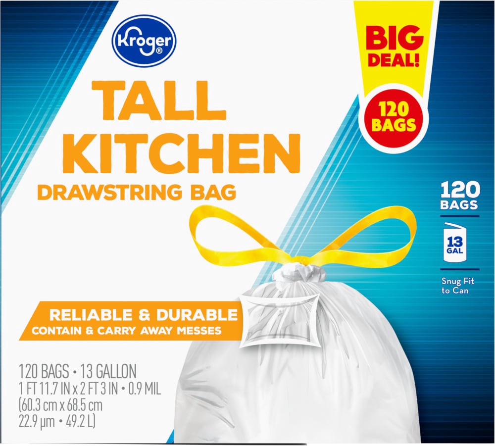 slide 4 of 5, Kroger Tall 13 Gallon Kitchen Drawstring Trash Bags, 120 ct