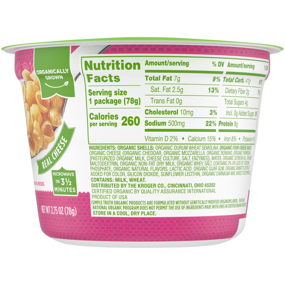 slide 3 of 3, Simple Truth Organic Deluxe Four Cheese Shells & Cheese Cup, 2.75 oz