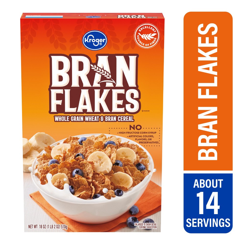 slide 2 of 3, Kroger Bran Flakes Wheat Cereal, 18 oz