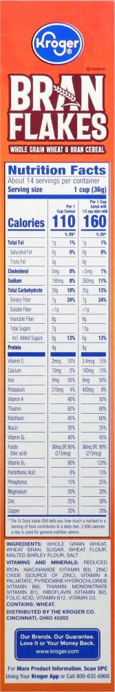 slide 2 of 6, Kroger Bran Flakes Wheat Cereal, 18 oz