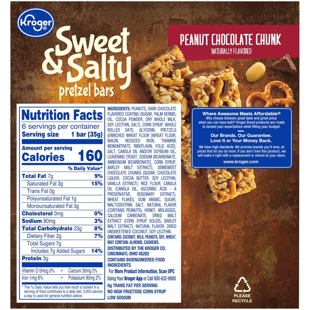 slide 5 of 6, Kroger Sweet & Salty Peanut Chocolate Chunk Pretzel Bars 6 Count, 7.4 oz