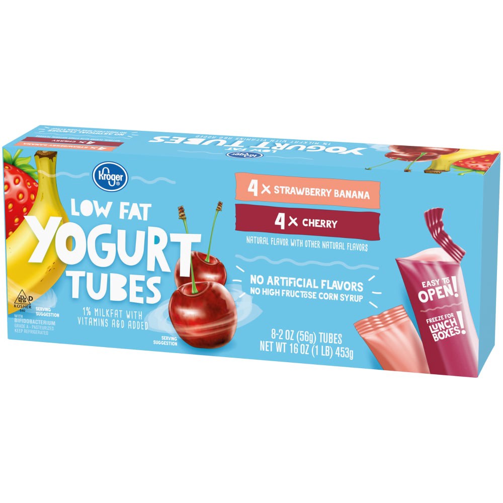 slide 2 of 3, Kroger Strawberry Banana & Cherry Yogurt Tubes, 16 oz