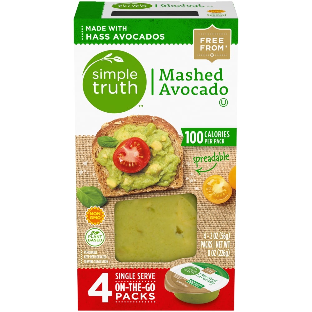 slide 1 of 3, Simple Truth Mashed Avocado Single Serve On-The-Go Packs, 4 ct; 2 oz