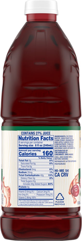 slide 3 of 4, Kroger Cranberry Apple Juice Cocktail - 64 fl oz, 64 fl oz