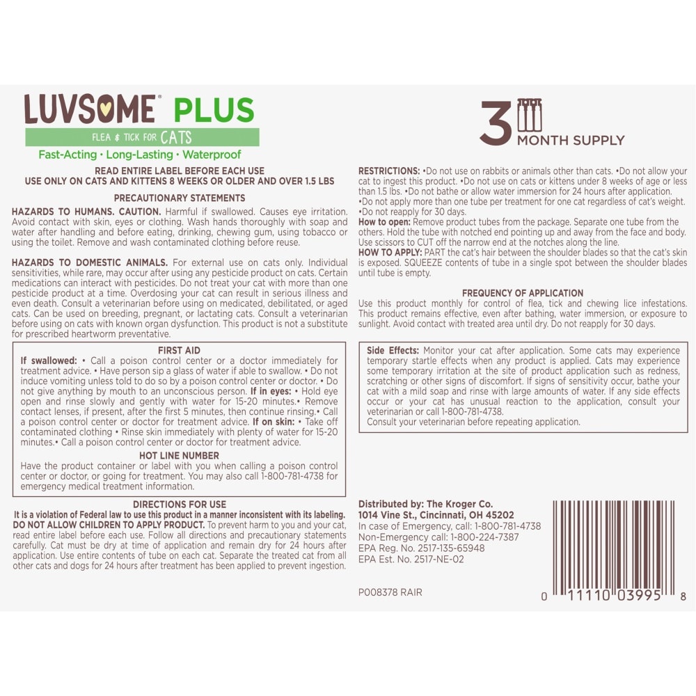 slide 3 of 4, Luvsome Plus Flea & Tick Medicine For Cats Over 1.5 Lbs, 3 ct