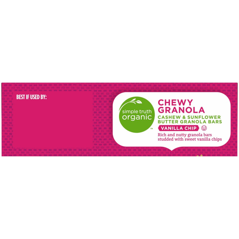 slide 4 of 5, Simple Truth Organic Vanilla Chip Cashew & Sunflower Butter Chewy Granola Bars, 5 ct; 6 oz