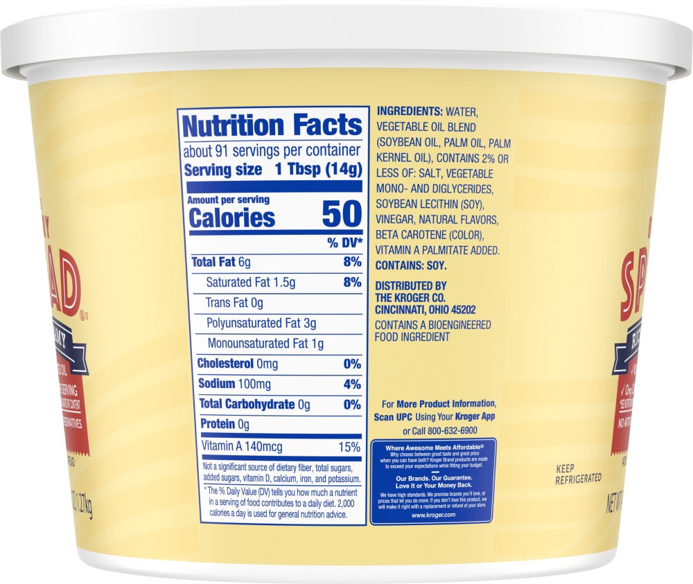 slide 4 of 6, Kroger 40% Vegetable Oil Buttery Spread Tub, 45 oz