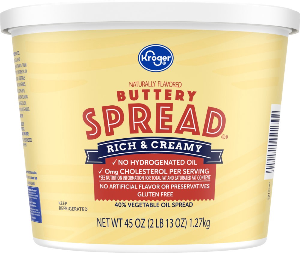 slide 4 of 4, Kroger 40% Vegetable Oil Buttery Spread Tub, 45 oz