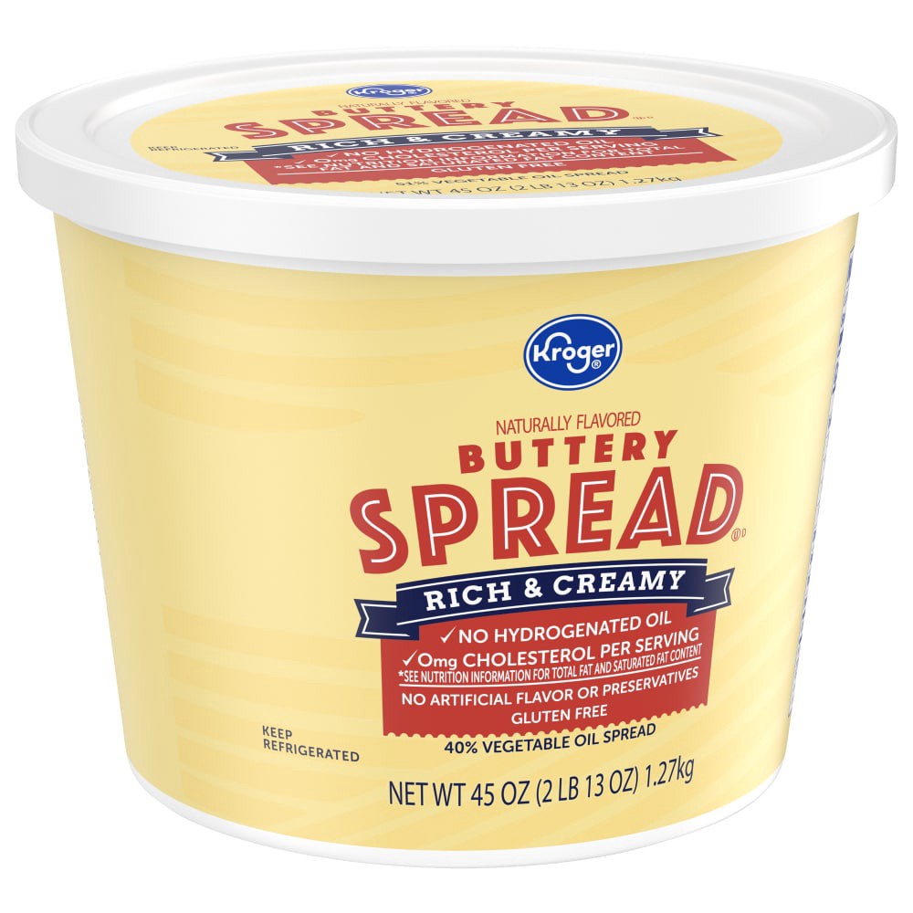 slide 6 of 6, Kroger 40% Vegetable Oil Buttery Spread Tub, 45 oz